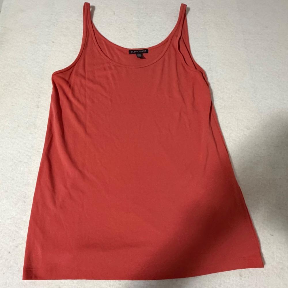 Eileen Fisher Women Coral Orange 100% Silk Scoop Neck Tank Top Size M